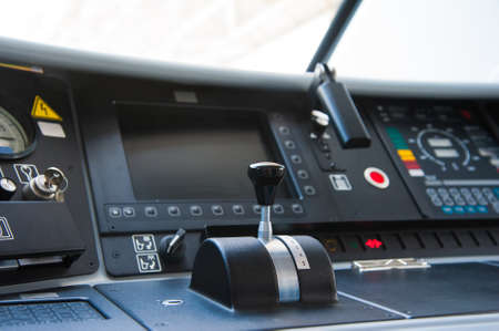 Interior of a electric train operator's cabの写真素材