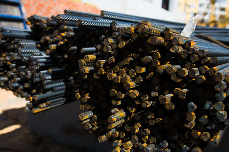 A bundle of metal fittings on a construction site. Preparing the foundation of the building. Constructionの写真素材