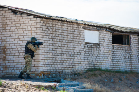 Subdivision anti-terrorist police during a tactical exercises. Entry to the premises. Real situation.の写真素材