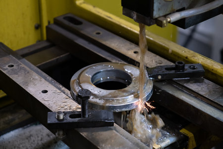 Metalworking industry. Cutting tool at metal working on lather machineの写真素材
