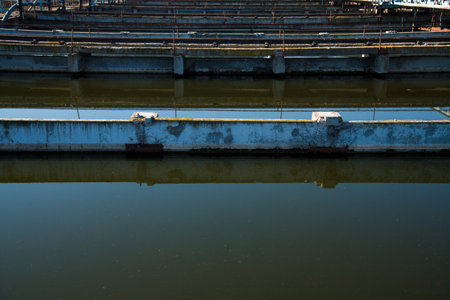 Aeration pool of the municipal wastewater treatment plant water treatment plantの写真素材