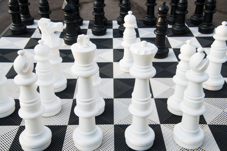 In the chess club you can see even such large chess setsの写真素材