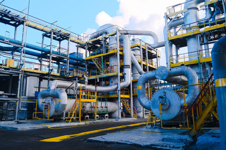 The refinery produces gasoline, oils, and other refined petroleum productsの写真素材