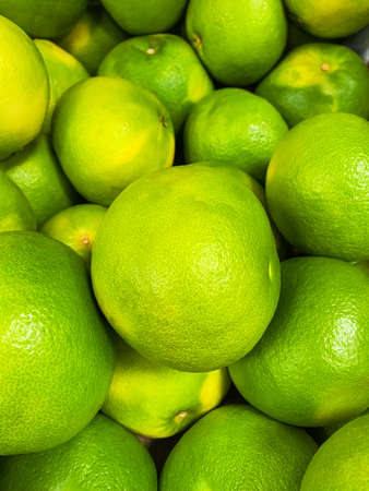 Fresh ripe fruits limes in a box for sale at the marketの写真素材