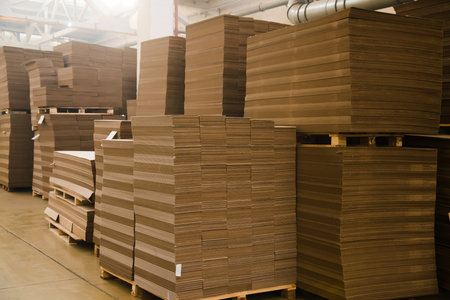 The cardboard is neatly placed in a stack for further useの写真素材