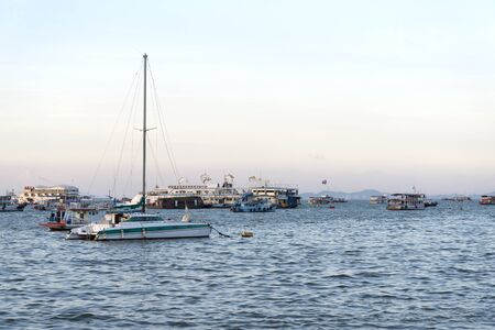 Parking of boats in the sea near Pattaya.の写真素材