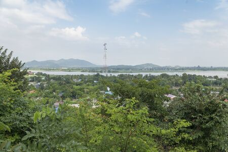 The view of the lake and the hills in summer Sunny day.の写真素材