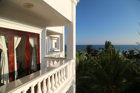 The view from the window of a prestigious hotel on the sea.の写真素材