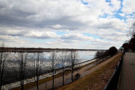 The road along the river in the spring.の写真素材