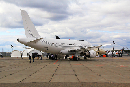 Engine modern aircraft standing in the Parking lot.の写真素材