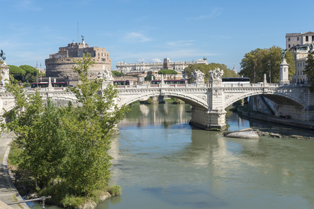View of Castel Sant'angelo and Ponte Sant'angelo, Rome, Italy.のeditorial素材