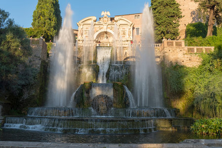 Fountain at Villa D'este in Tivoli on a Sunny summer day.のeditorial素材