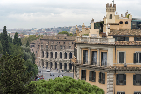 View of the Theatre of Marcellus from the roof of the Vittoriano.のeditorial素材