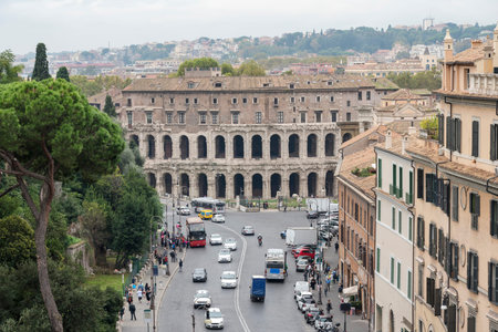 View of the Theatre of Marcellus from the roof of the Vittoriano.