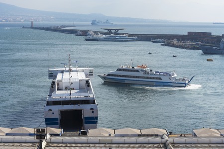 Liner in the port of Naples on a Sunny day.のeditorial素材