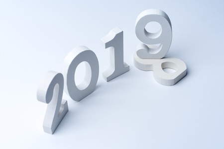 The concept of year 2018 to 2019 transition photo on a white backgroundの写真素材
