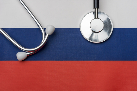 Russian flag and stethoscope.の写真素材