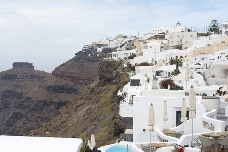 Famous view of Oia in Santorini, Greece on an overcast day.の写真素材