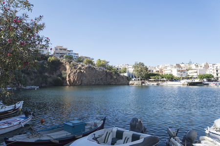 Boat station in the city of Chania on sunny day.の写真素材