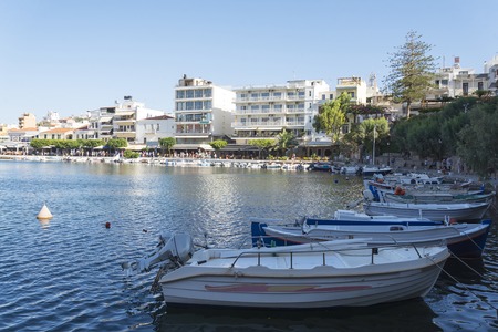 Boat station in the city of Chania on sunny day.のeditorial素材