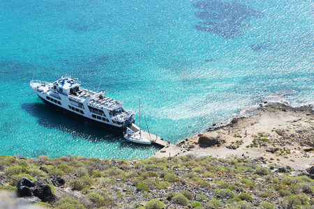 Sea view from the top of the fortress of Gramvousa with cruise shipの写真素材