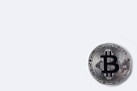 silver bitcoin isolated on white background