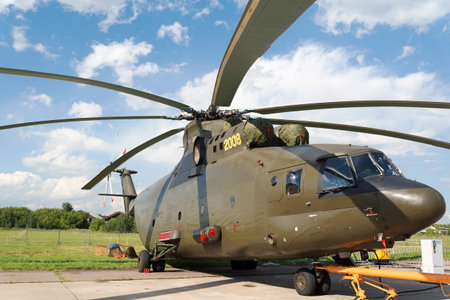 Russian military helicopters at the international exhibition in Zhukovsky.