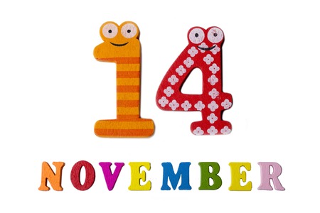 November 14 on white background, numbers and letters. Calendar.の写真素材
