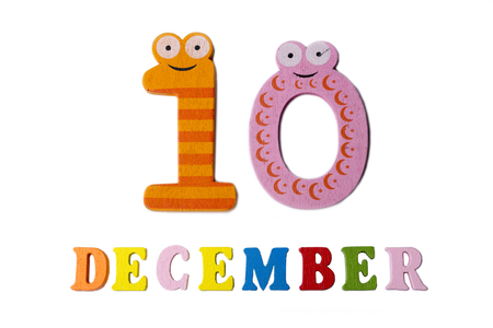 December 10, on a white background, numbers and letters. Calendar.の写真素材