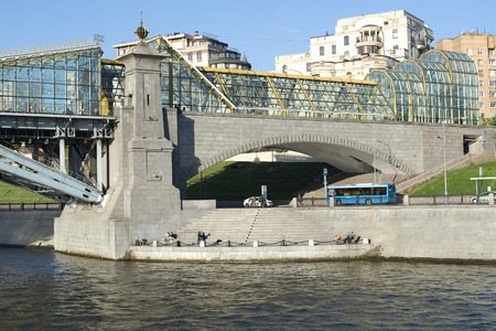 View of the bridge from below the Moscow river on a Sunny summer day.の写真素材