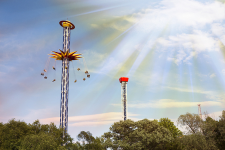 Carousel in the air in the amusement Park Divo island, St. Petersburg.のeditorial素材