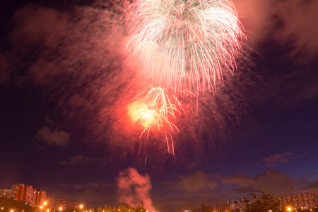 Colorful fireworks on the black sky background