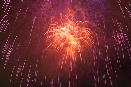 Colorful fireworks on the black sky backgroundの写真素材