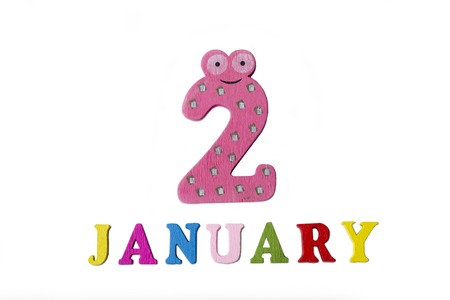 January 2, on a white background, numbers and letters. Calendar.の写真素材