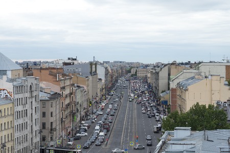 View of St. Petersburg, roofs and streets in the summer cloudy day from the roof.のeditorial素材