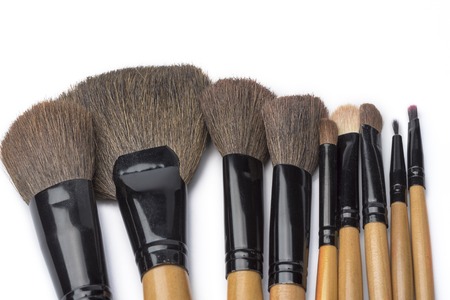 Makeup brushes on white isolated background. Set of professional makeup brushes.の写真素材