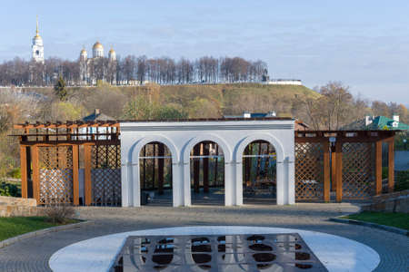 Columns in the Patriarchal gardens, a Park in the city of Vladimir. The concept of recreation and travel on the Golden ring.の写真素材