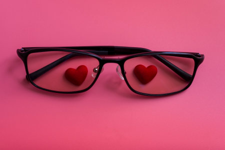 Hearts in glasses on a pink background. the concept of love and happiness.の写真素材