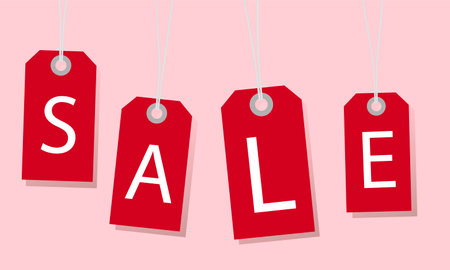 Tags with the inscription sale on a pink background. The concept of sales and discounts.のイラスト素材