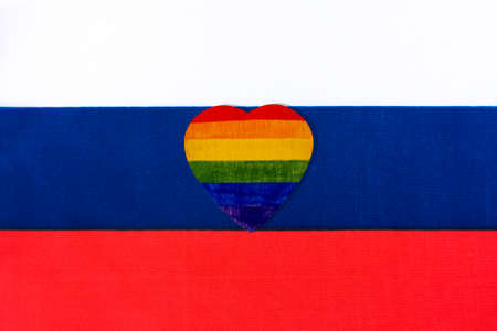 The flag of Russia and the heart in the form of the LGBT flag. The concept of lesbian, gay, and transgender rights.の写真素材