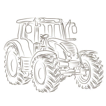 Vector drawing of the tractor. The drawing is inspired by a real machine. All lines in the drawing can be edited. The background is blank.のイラスト素材