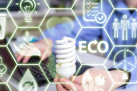 A light bulb in your hands and an ecology icon. The concept of clean energy.