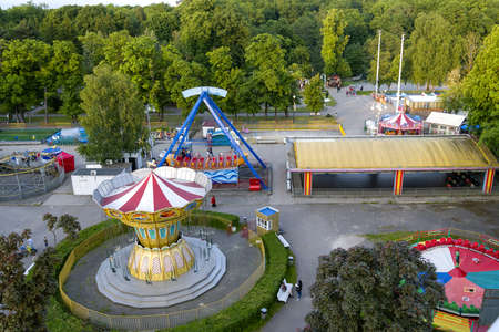 Kaliningrad on June 5, 2021, a bird's-eye view of the amusement park. The concept of fun and joy.のeditorial素材