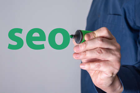 The concept of SEO marketing with the search for businessmen on the Internet. The concept of marketing and advertising.の写真素材