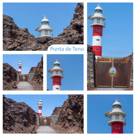 Collage of photos of the Punta de Teno Lighthouse on the island of Tenerife. The concept of recreation and tourism.の写真素材