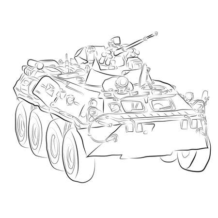 Drawing of wheeled armor vehicles on an isolated background. Concept of military vehicles.のイラスト素材
