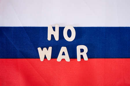 Flag of Russia and stop the war. The concept of a cease-fire.の写真素材