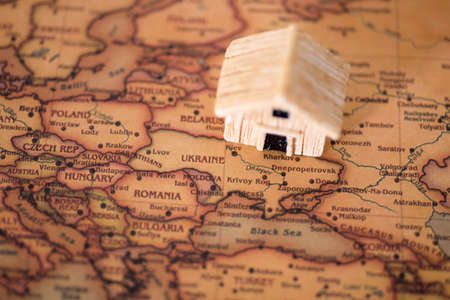 Home on the map of Ukraine.Place of residence - Ukraine. Concept of the house in Ukraine.の写真素材