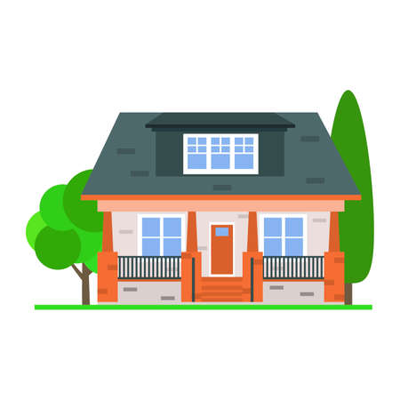 Country residential house, cottage or private house. Residential property isolated on a white background.のイラスト素材