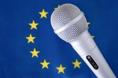 European flag and microphone, World Press Freedom Day. The Concept of the European Union and the Press.の写真素材